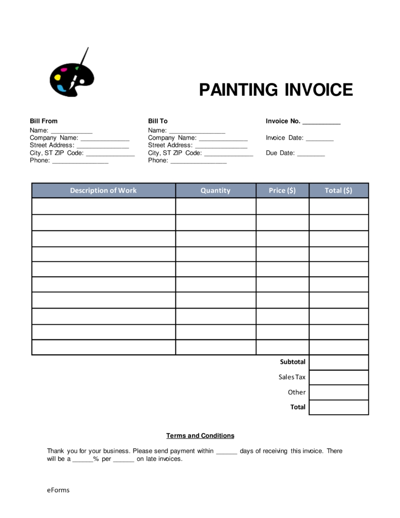 free painting invoice template word pdf eforms free painters invoice template