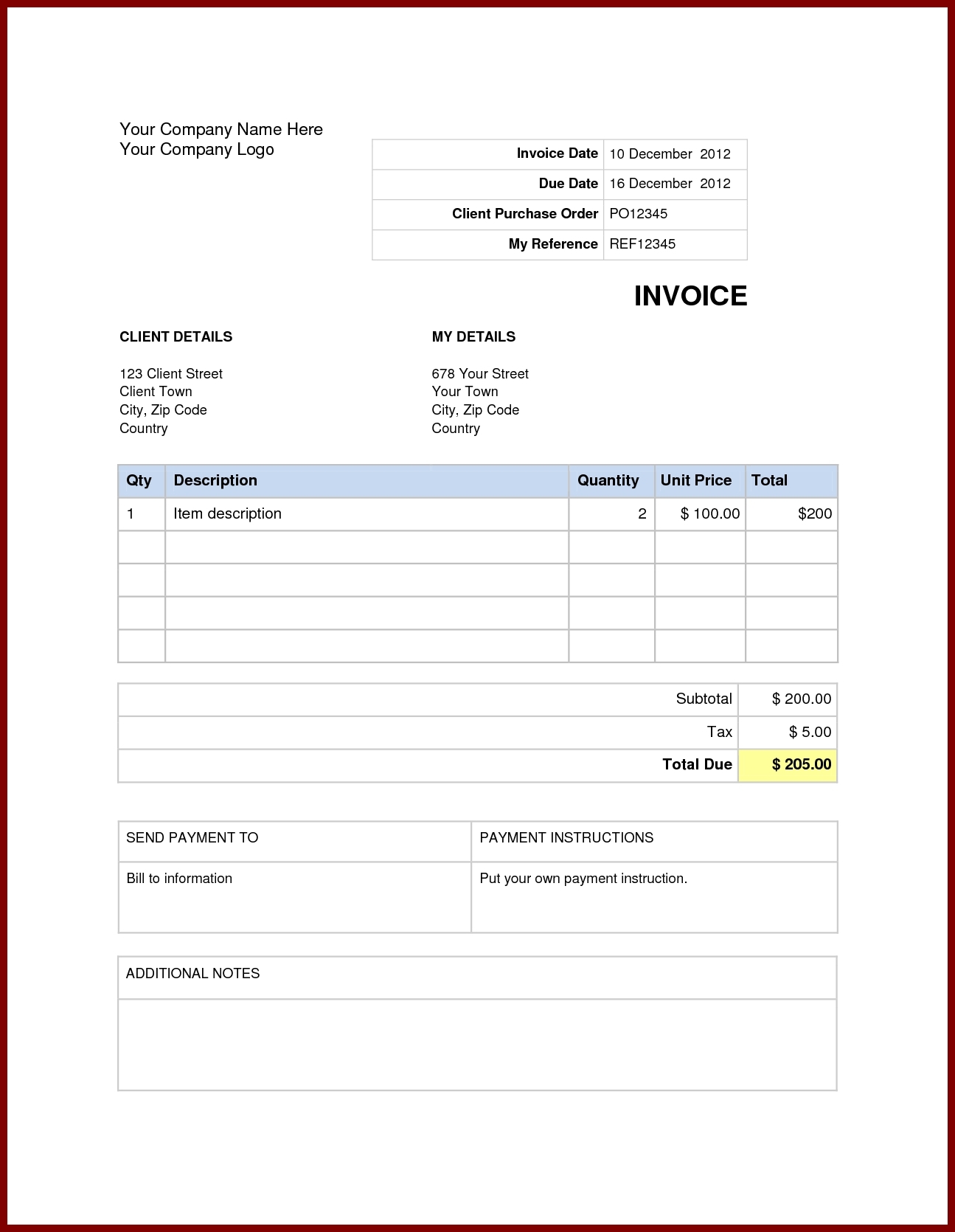 free ms word invoice template