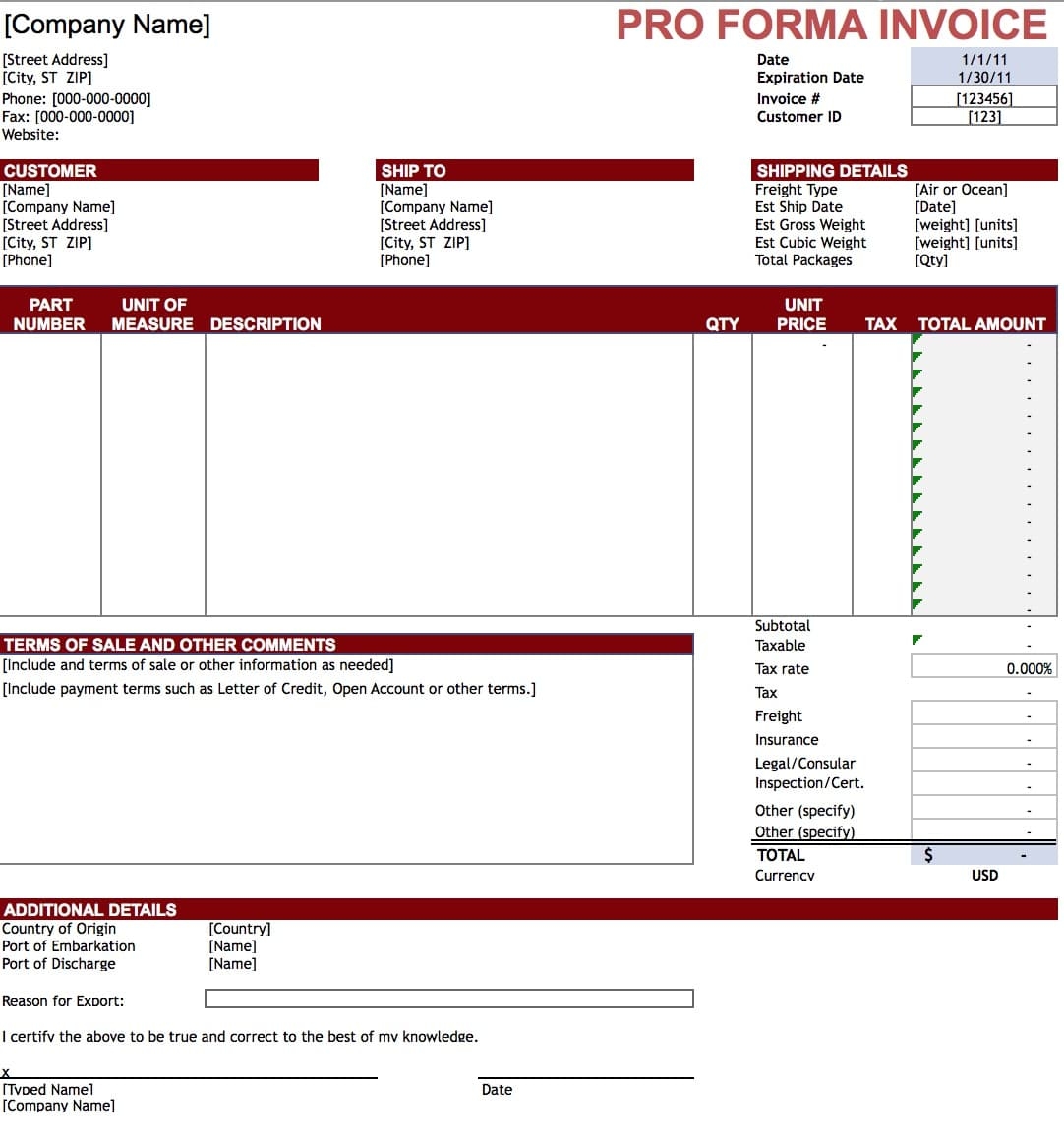 free pro forma invoice template excel pdf word doc sample proforma invoice doc