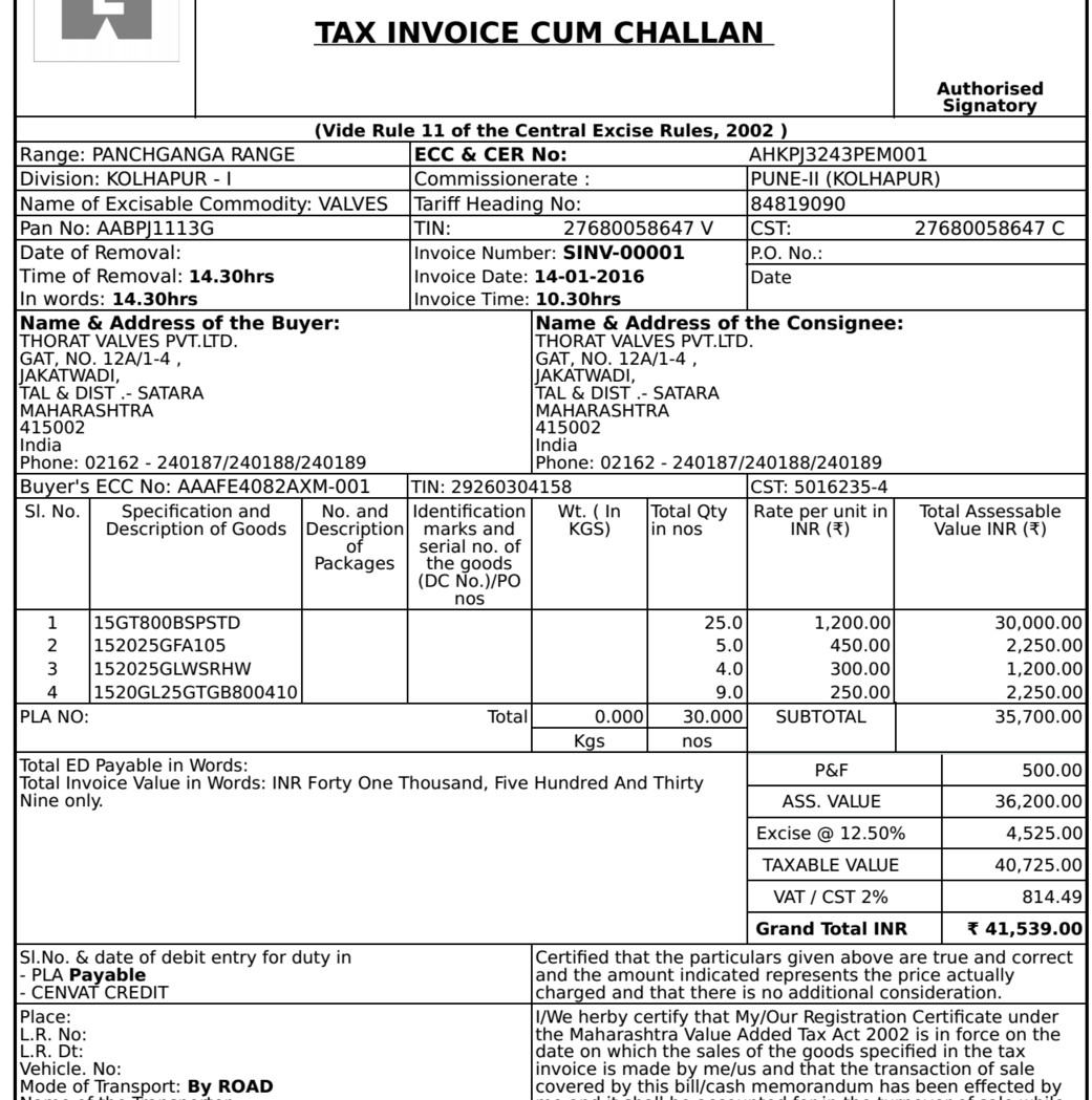 dealer excise invoice format in erp next for sale selling format of excise invoice
