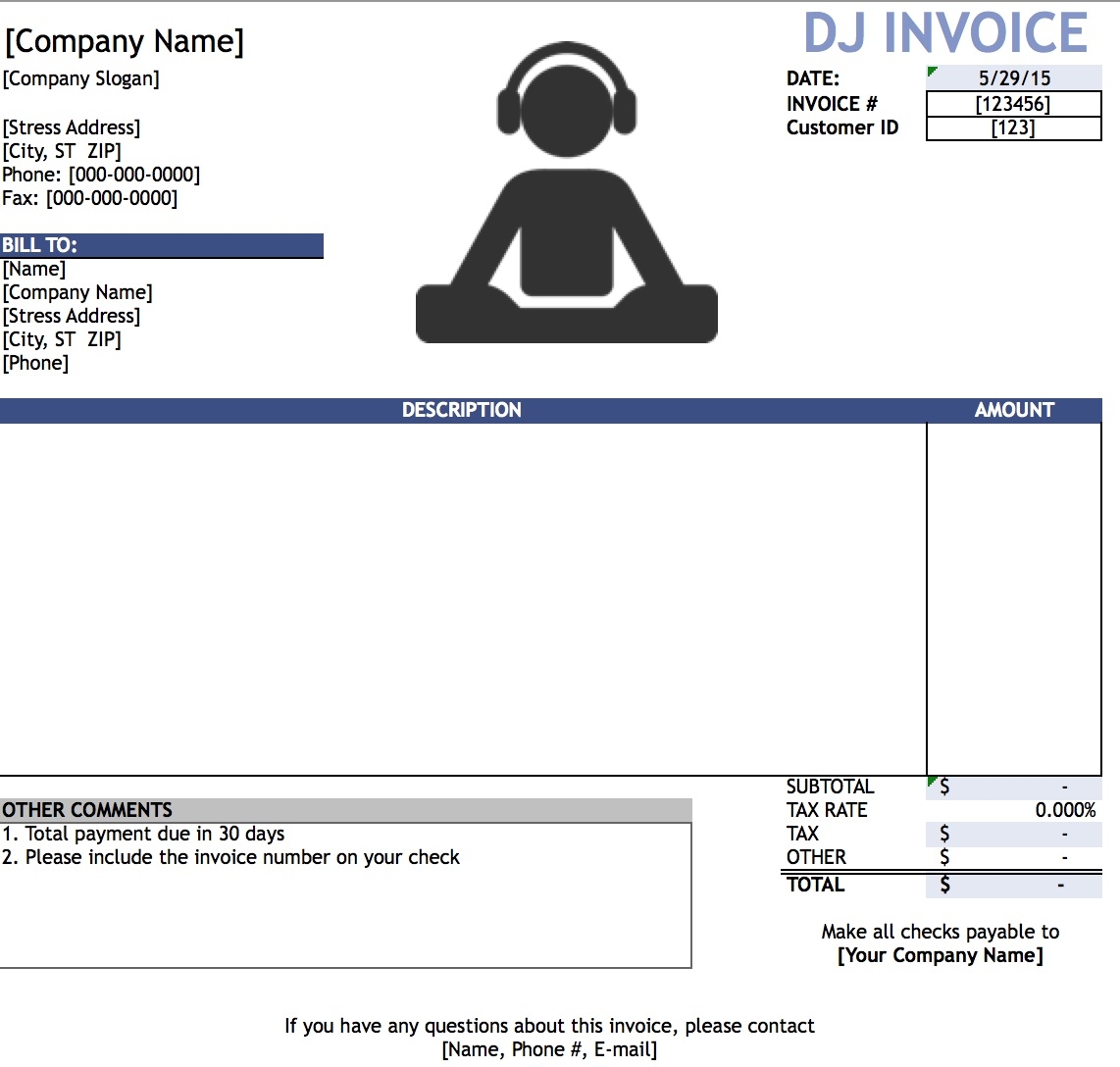 free dj disc jockey invoice template excel pdf word doc dj invoice template
