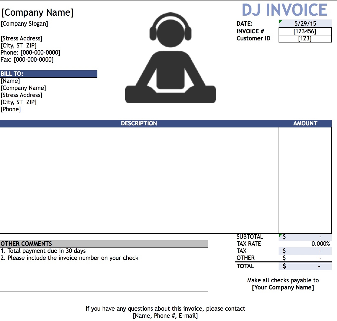 Dj Invoice Template * Invoice Template Ideas