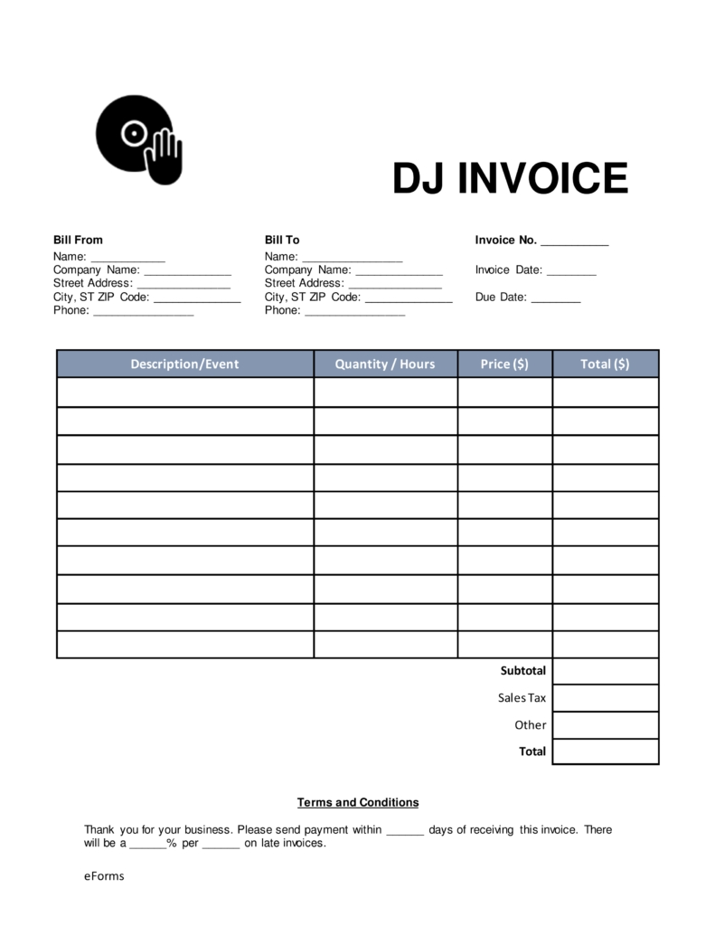 free dj disk jockey invoice template word pdf eforms dj invoice template