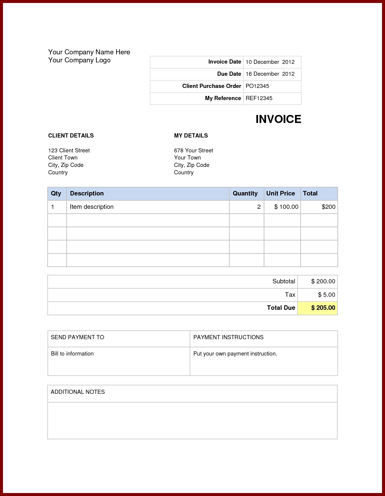 Microsoft Office Word Invoice Template