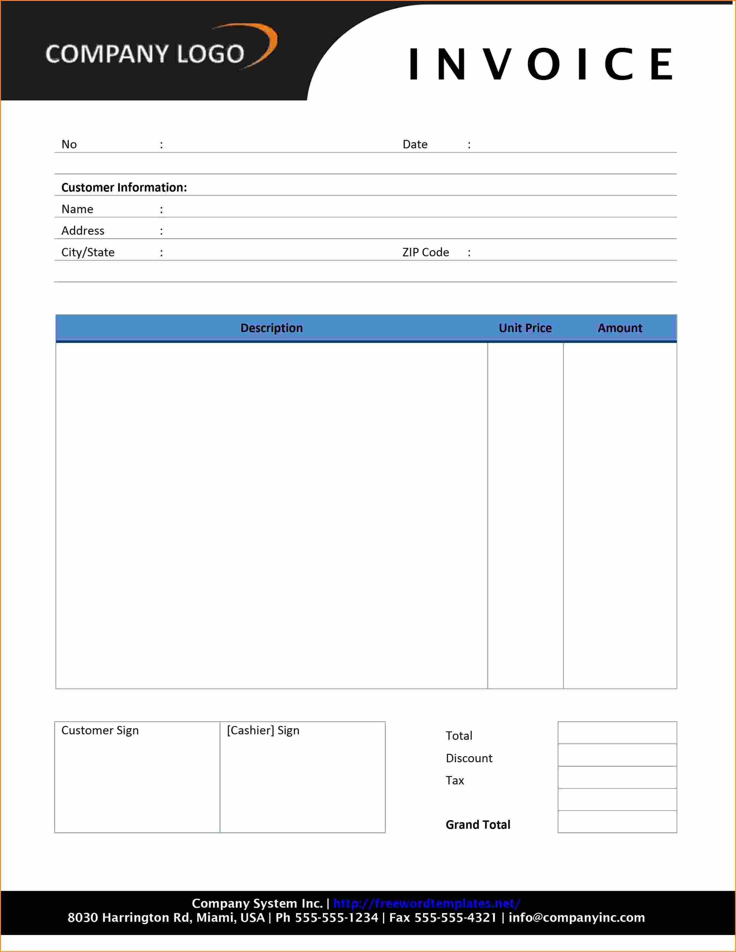 Free Printable Invoice Template Microsoft Word