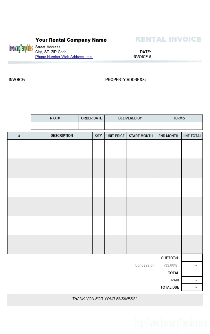 commercial property rental invoice template