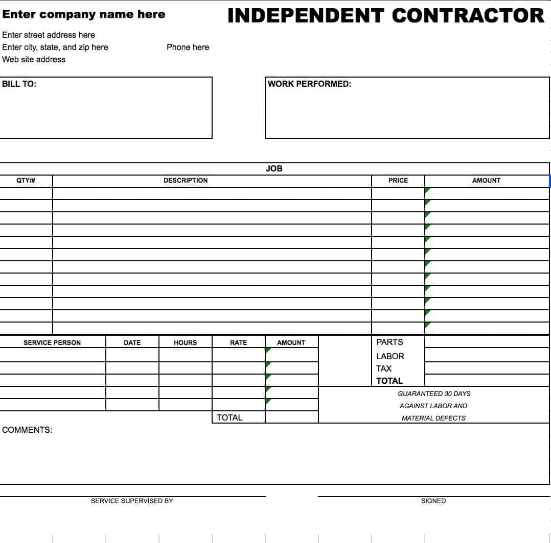 sample contractor invoice free independent contractor invoice template excel pdf word 1078 X 1064