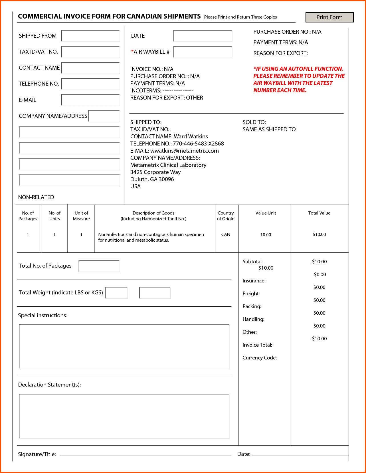 12 commercial invoice form survey template words nafta commercial invoice