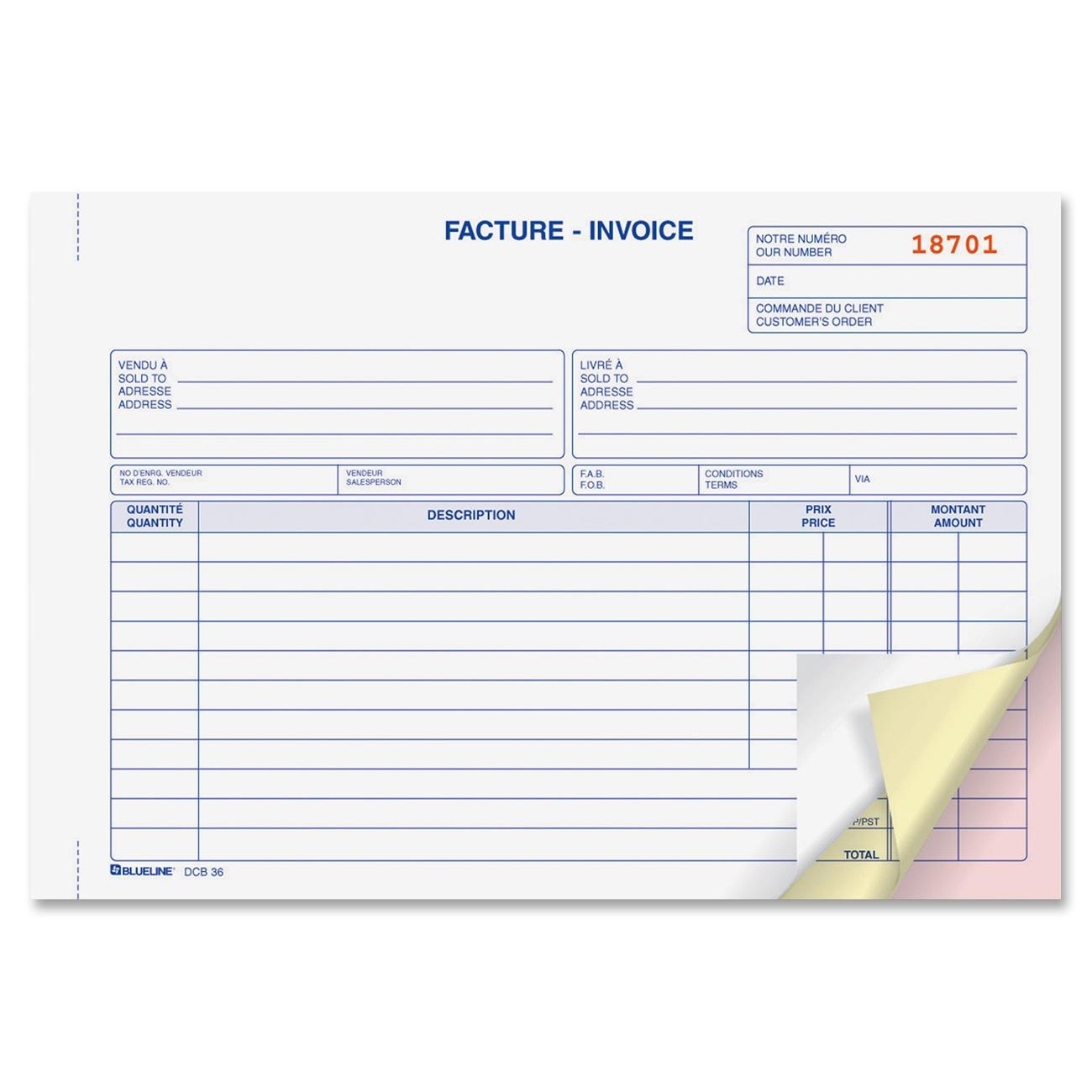 blueline bilingual invoice book madill the office company 3 part invoices