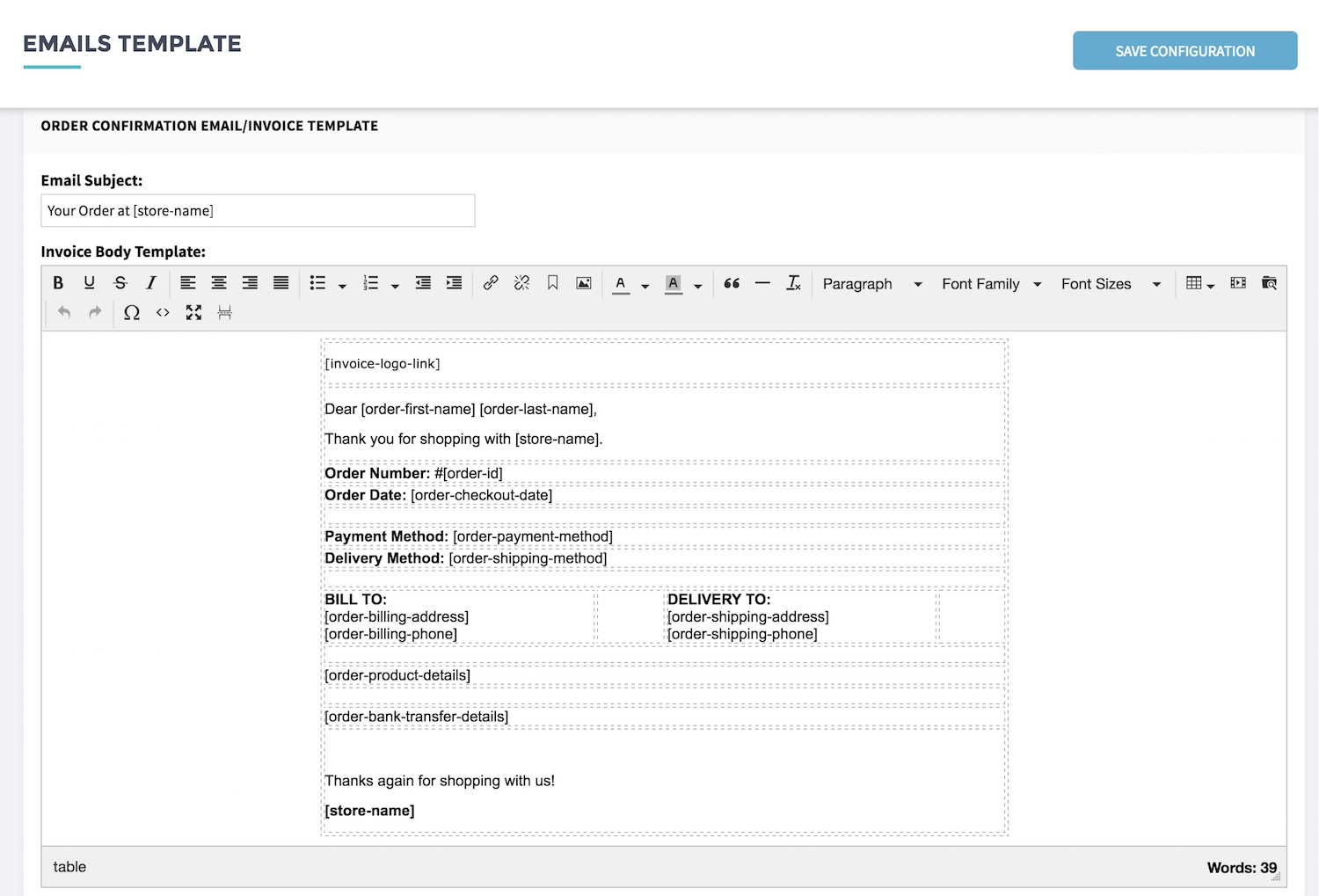 mail format for sending invoice to customer