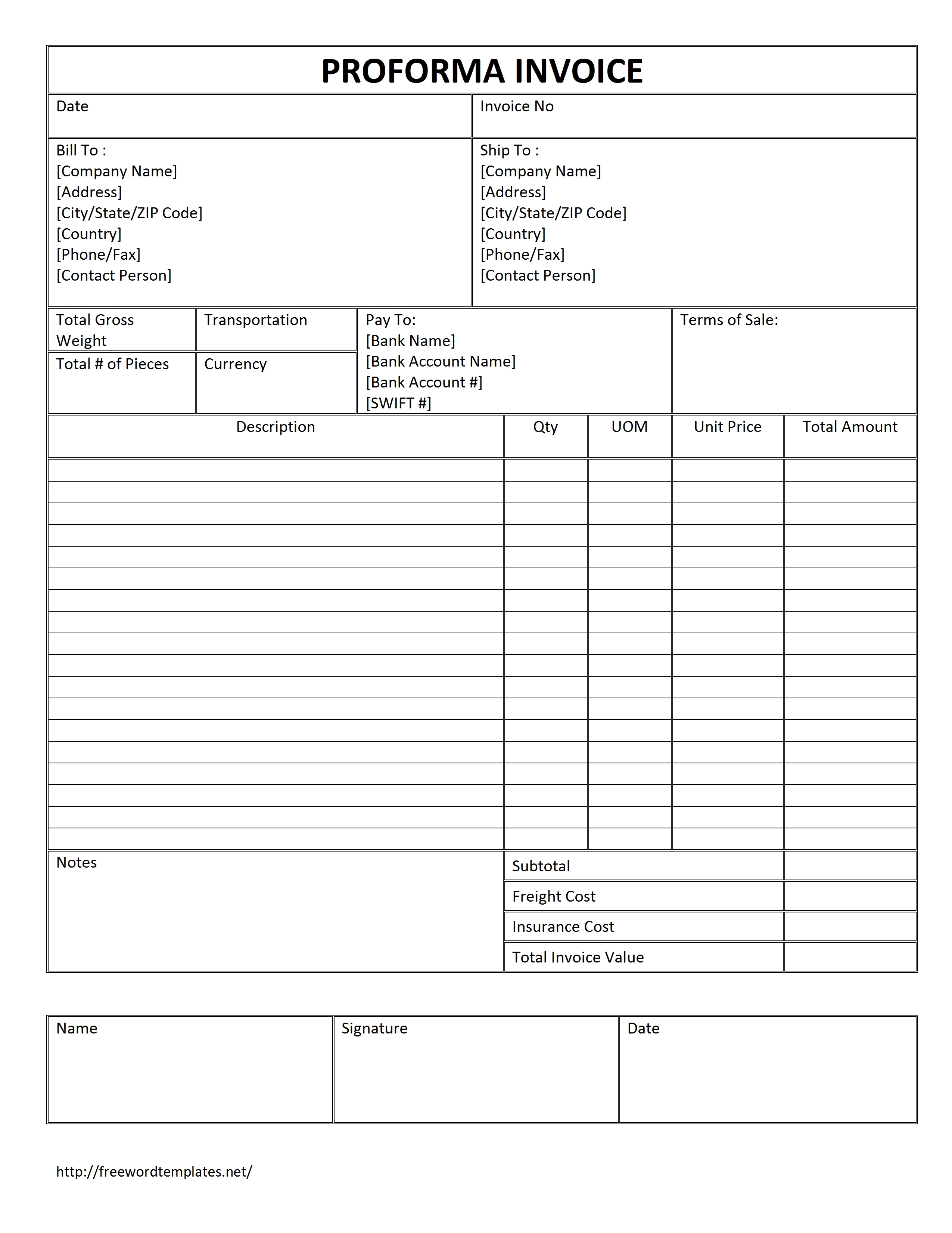 Proforma Invoice Format For Advance Payment Invoice Template Ideas