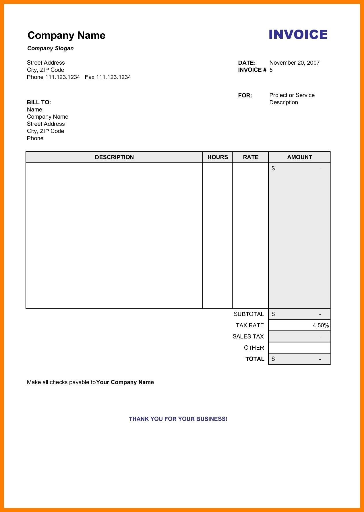 word invoice template