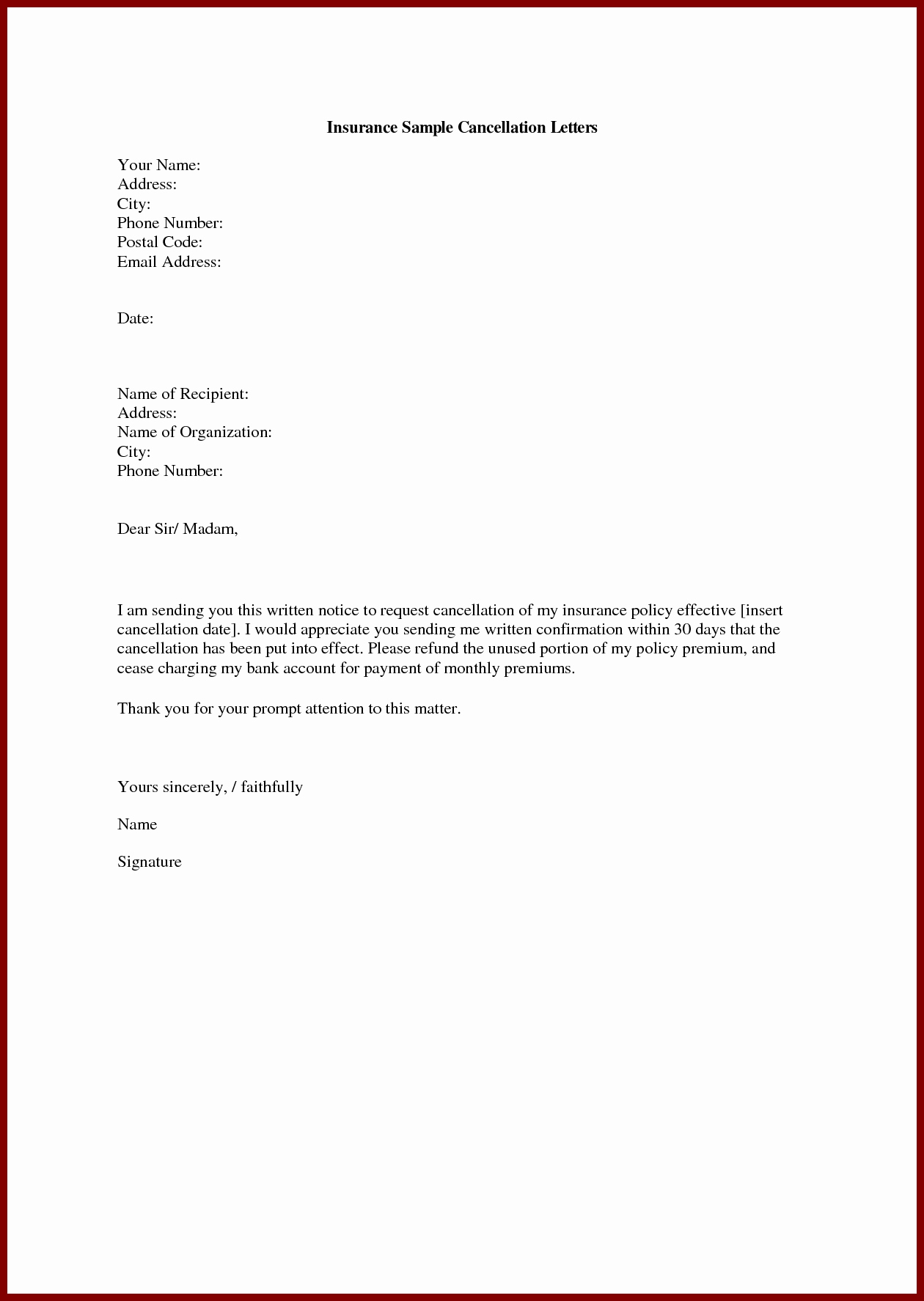 Funeral Policy Termination Letter
