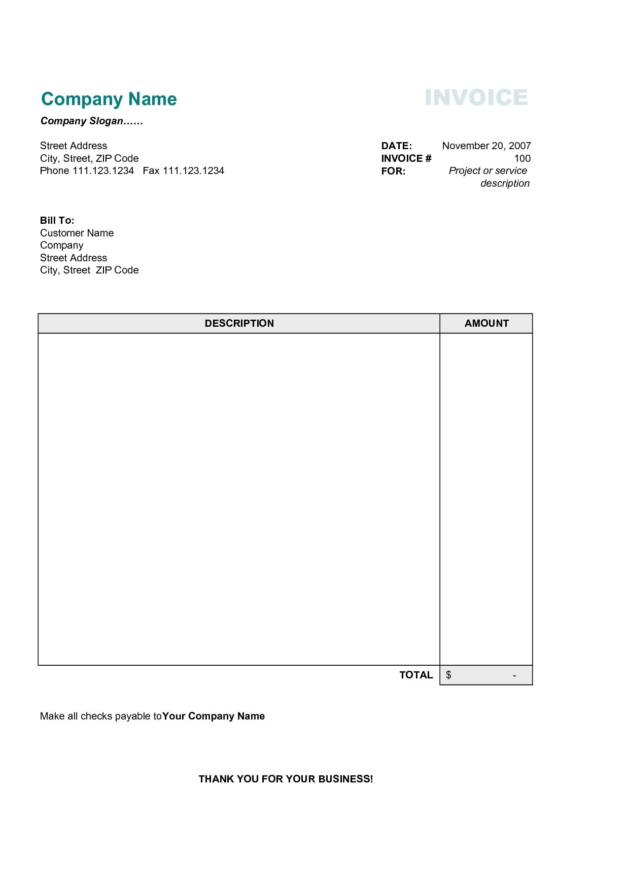 simple invoices format for renting equipment