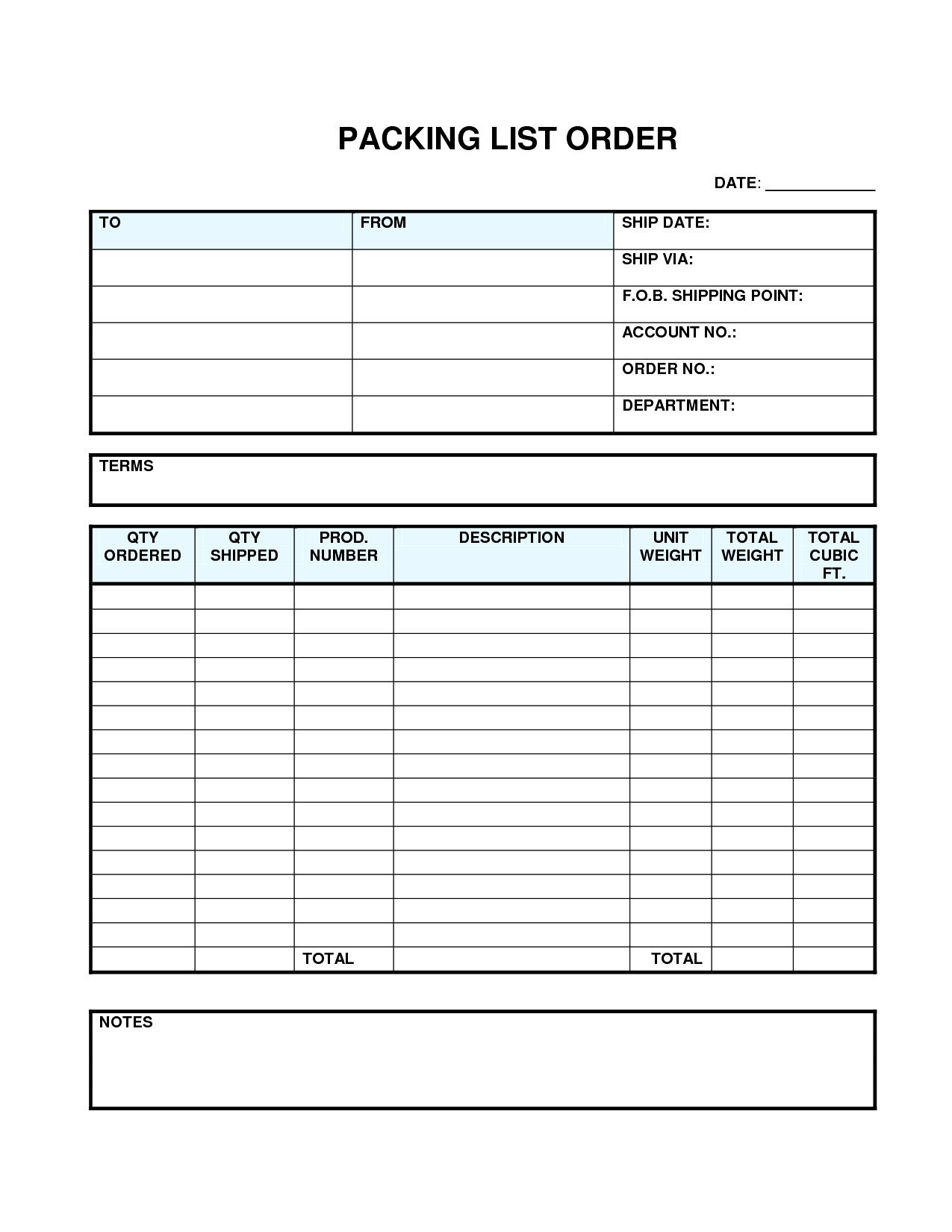 Free Packing List Template