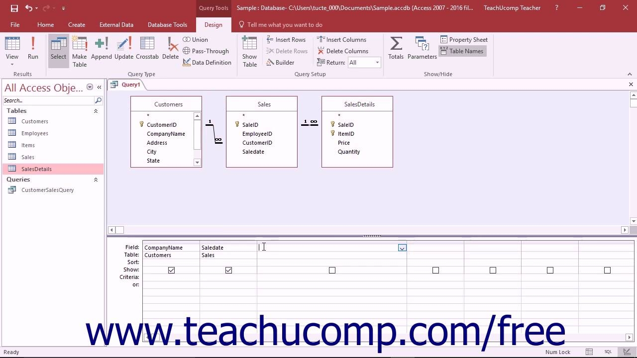 access 2016 tutorial creating a calculated field microsoft training data table for sales access