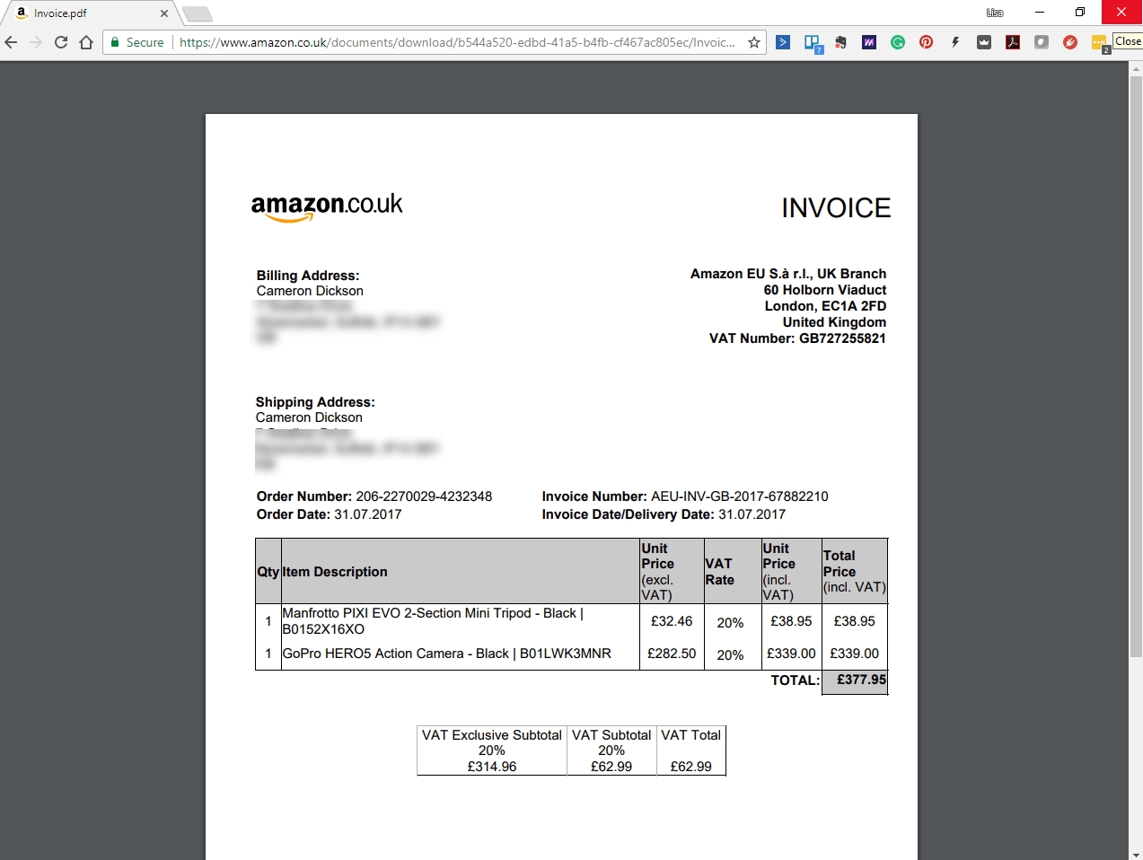 Amazon Invoice Bill Download