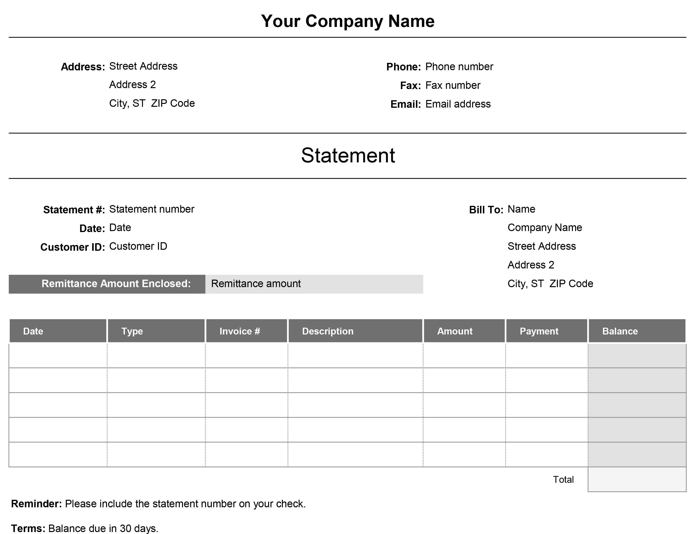 billing statement simple monthly billing statement template blank