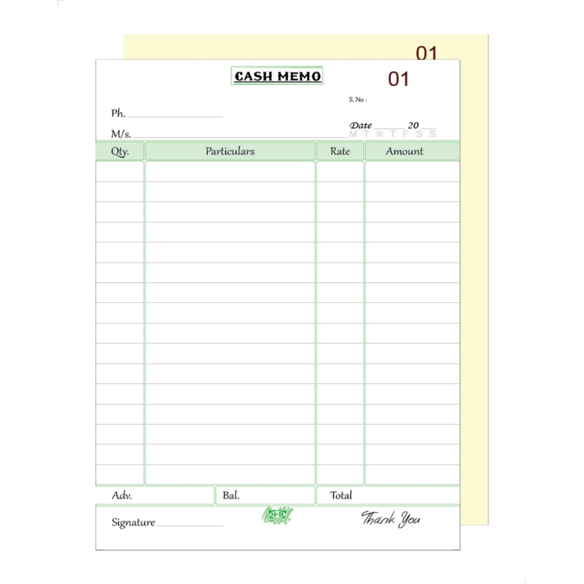 ms word cash memo bill format