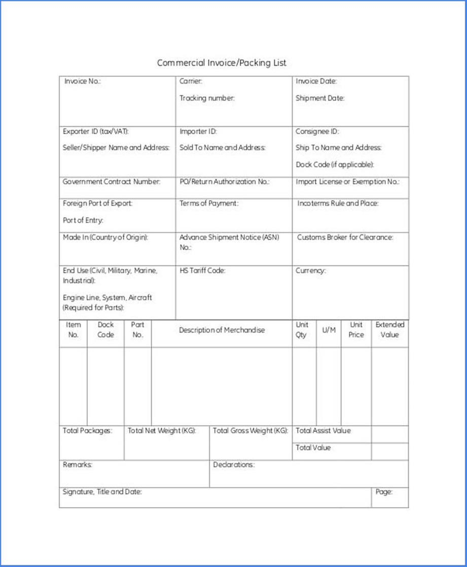 commercial invoice and packing list template example 2422 commercial packing list template