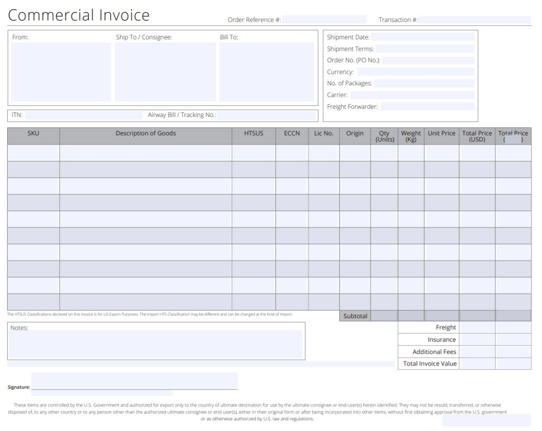 International Commercial Invoice For Shipping