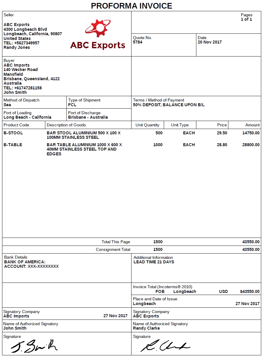 create proforma invoice for import export international a picture of invoice proforma for an exporting company