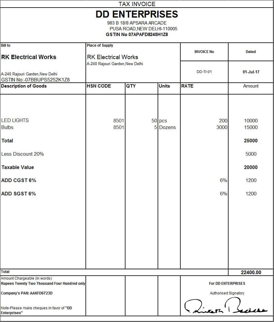 Gst Invoice Format With Example In Kerala