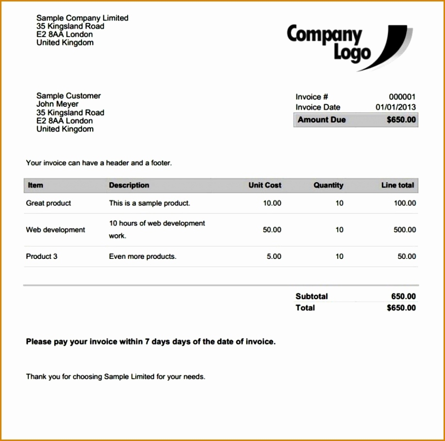 sample invoices in word paid