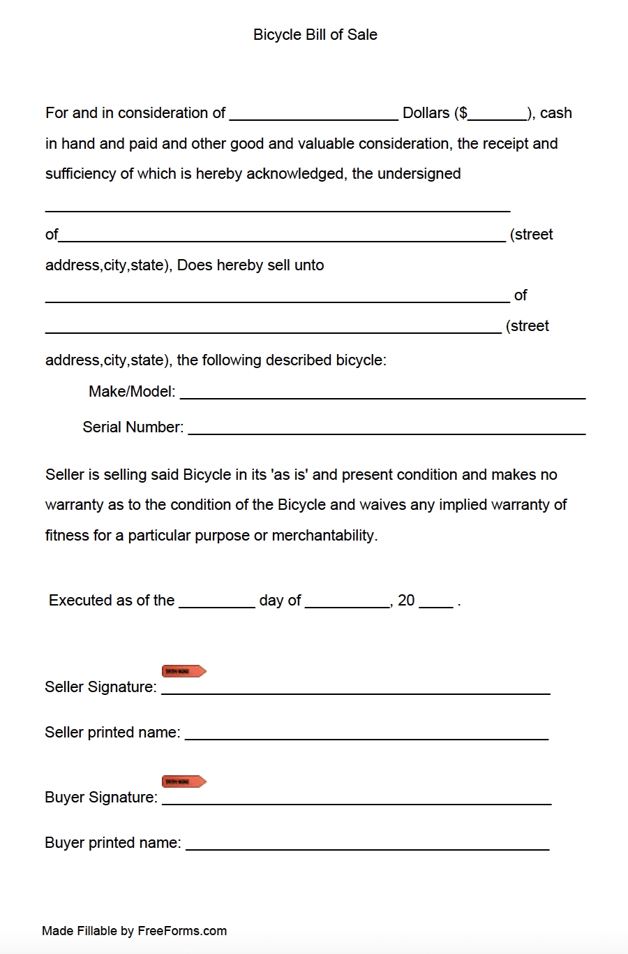 free bicycle bill of sale form pdf bill of sale with cash