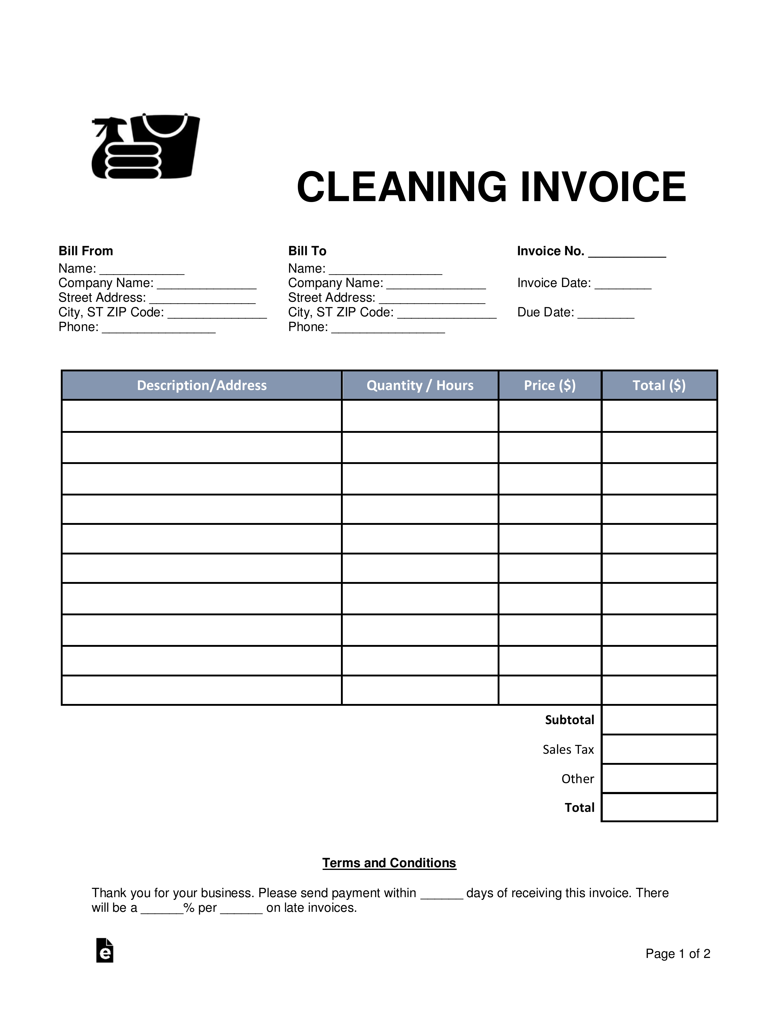 free cleaning housekeeping invoice template word pdf house cleaning services invoice