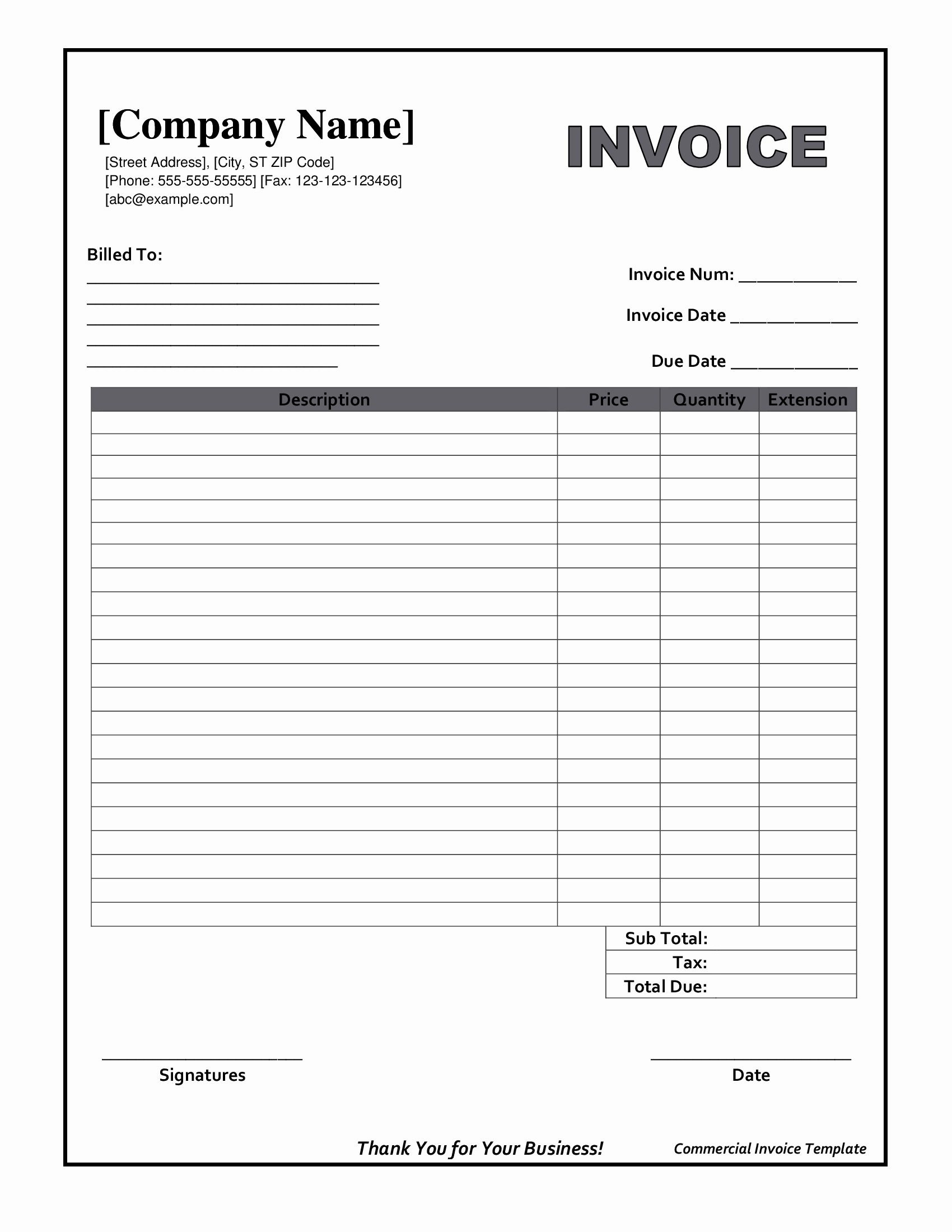 free downloadable simple blank invoice template