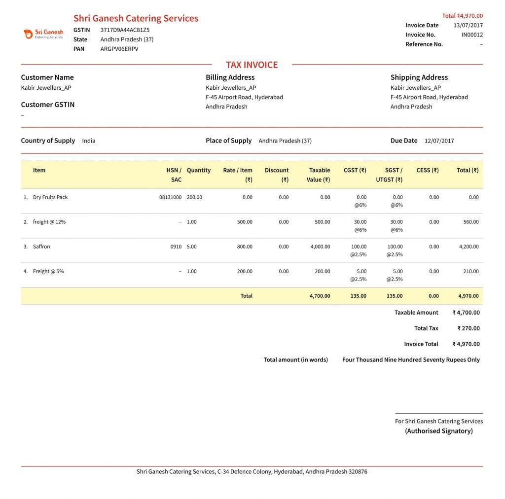 Gst Example Of Invoices