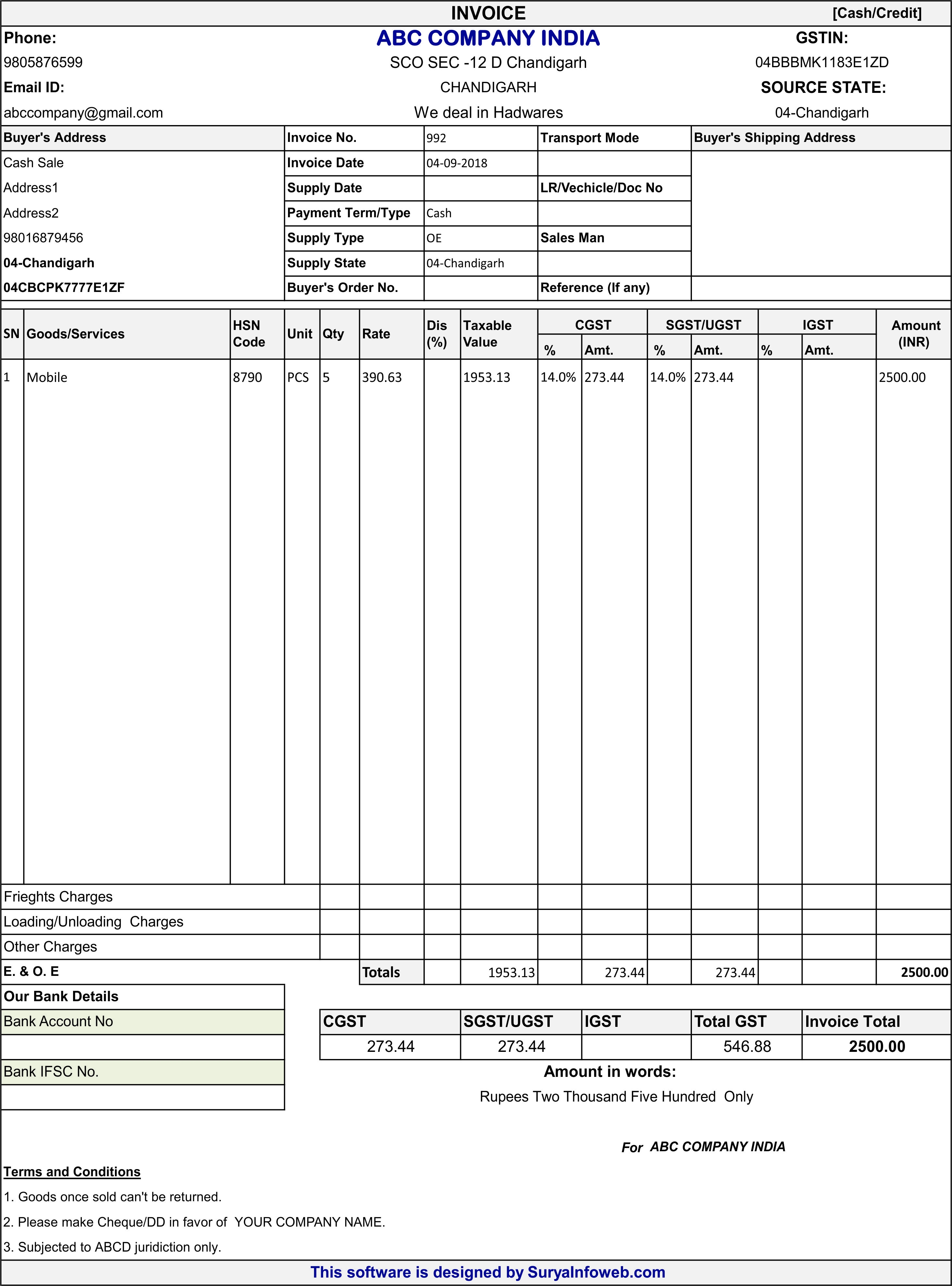 Bill Format Of 2500 With Tax * Invoice Template Ideas