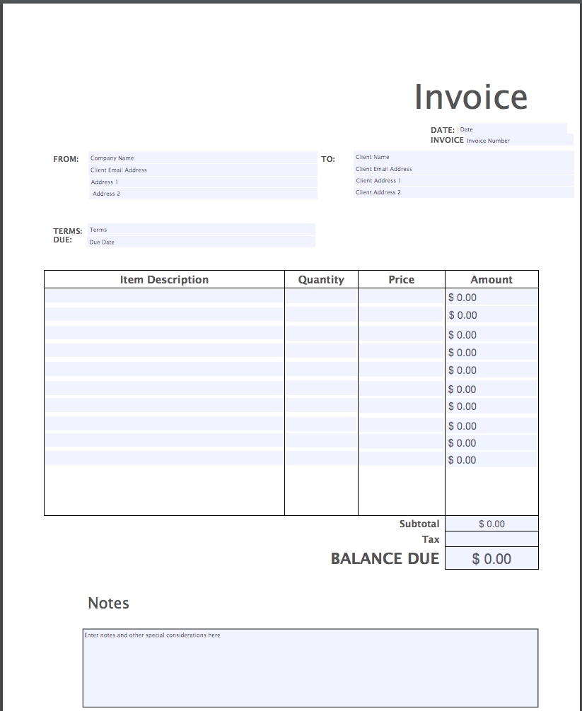 fill in the blank invoice