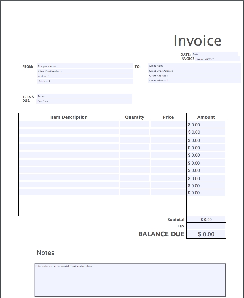 Free Blank Invoice Template Pdf