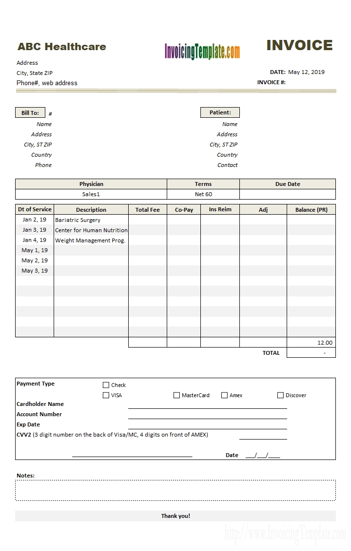 medical invoice template 1 free medical receipt template download
