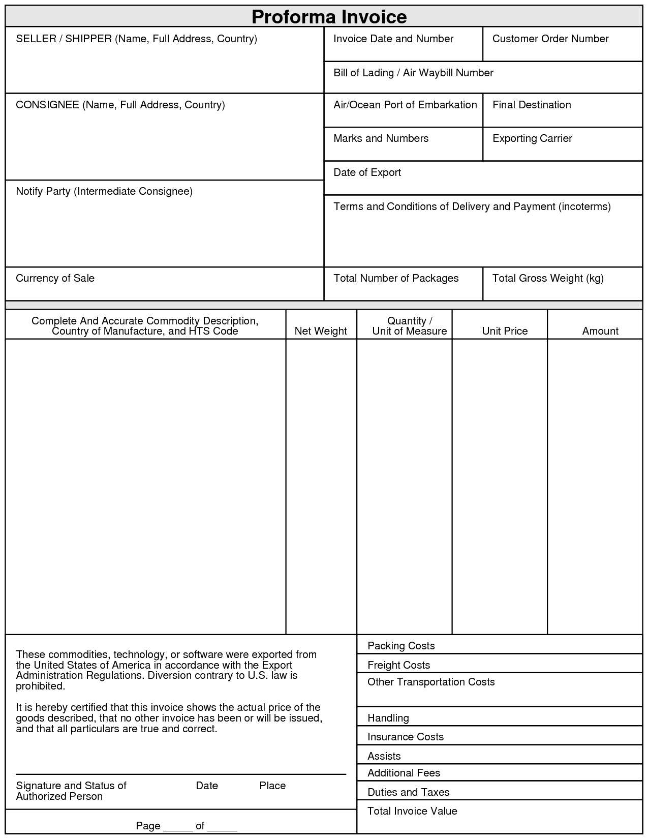 invoice pro forma template