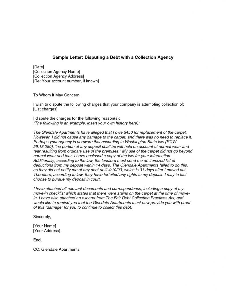 sample sample dispute letter to collection agency example of letter disputing apartment charges