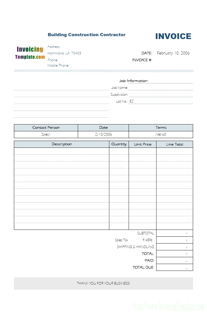 service invoice template format of job work bill