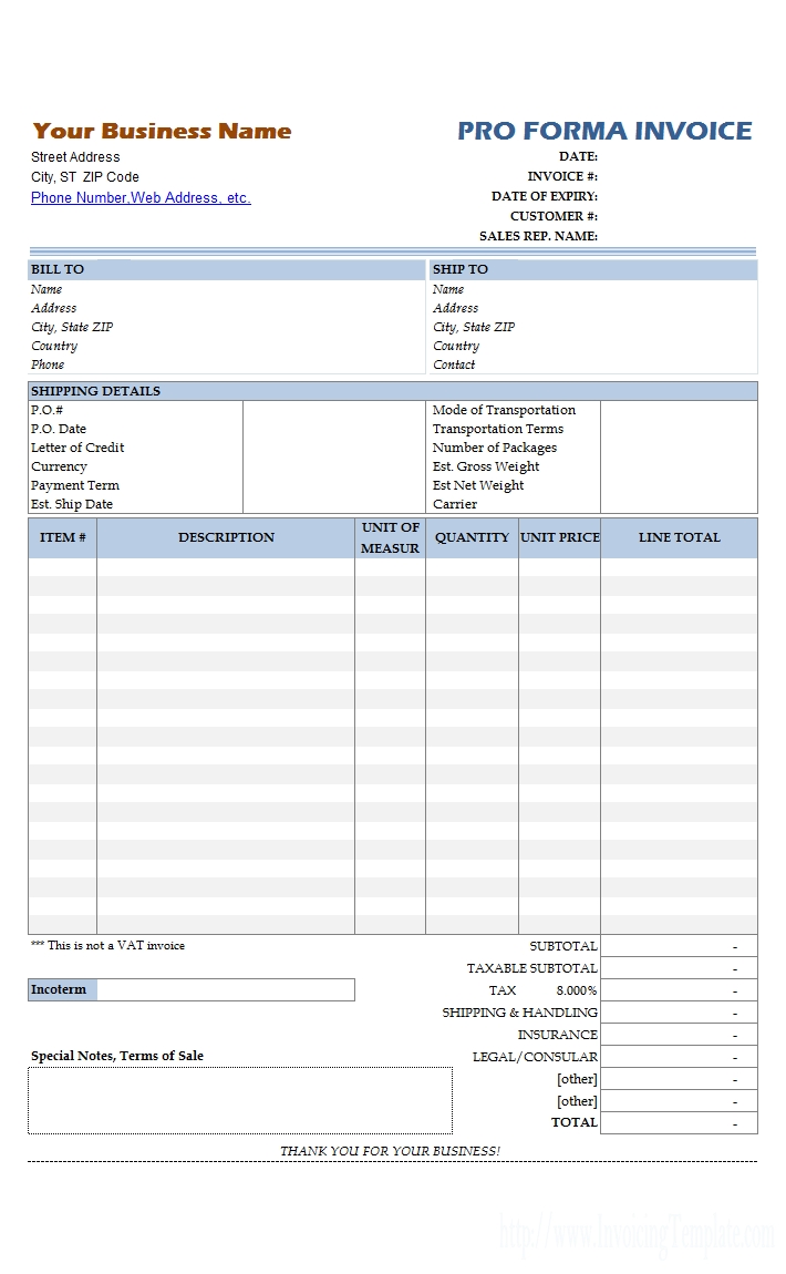 Proforma Invoice Format For Generator