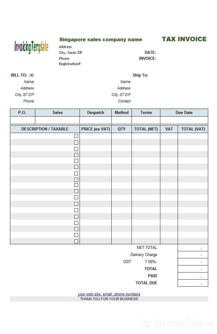 Proforma Tax Invoice Singapore