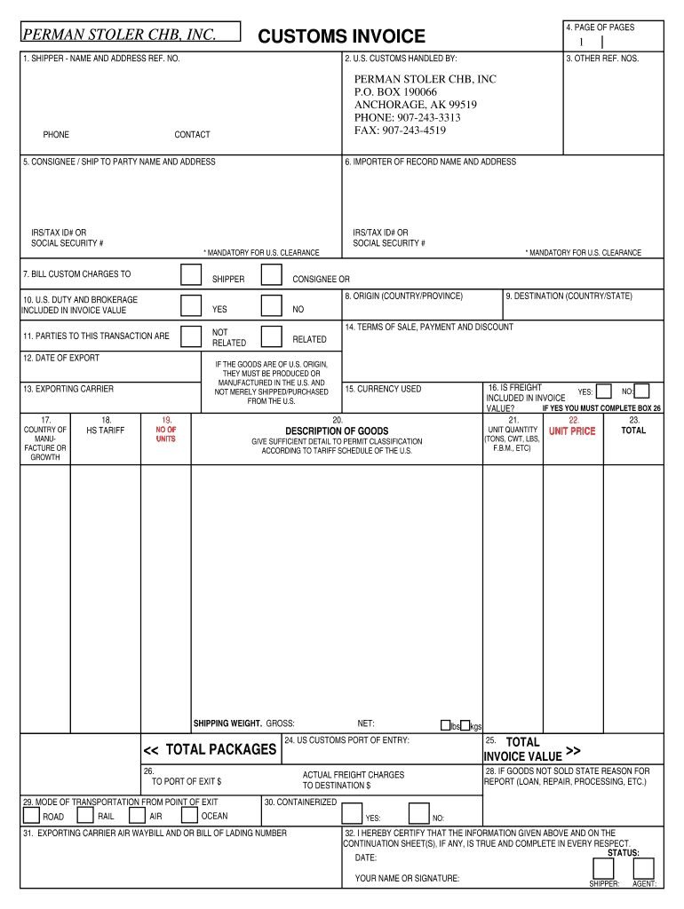 us customs invoice form fillable fill online printable commercial customs invoice blank