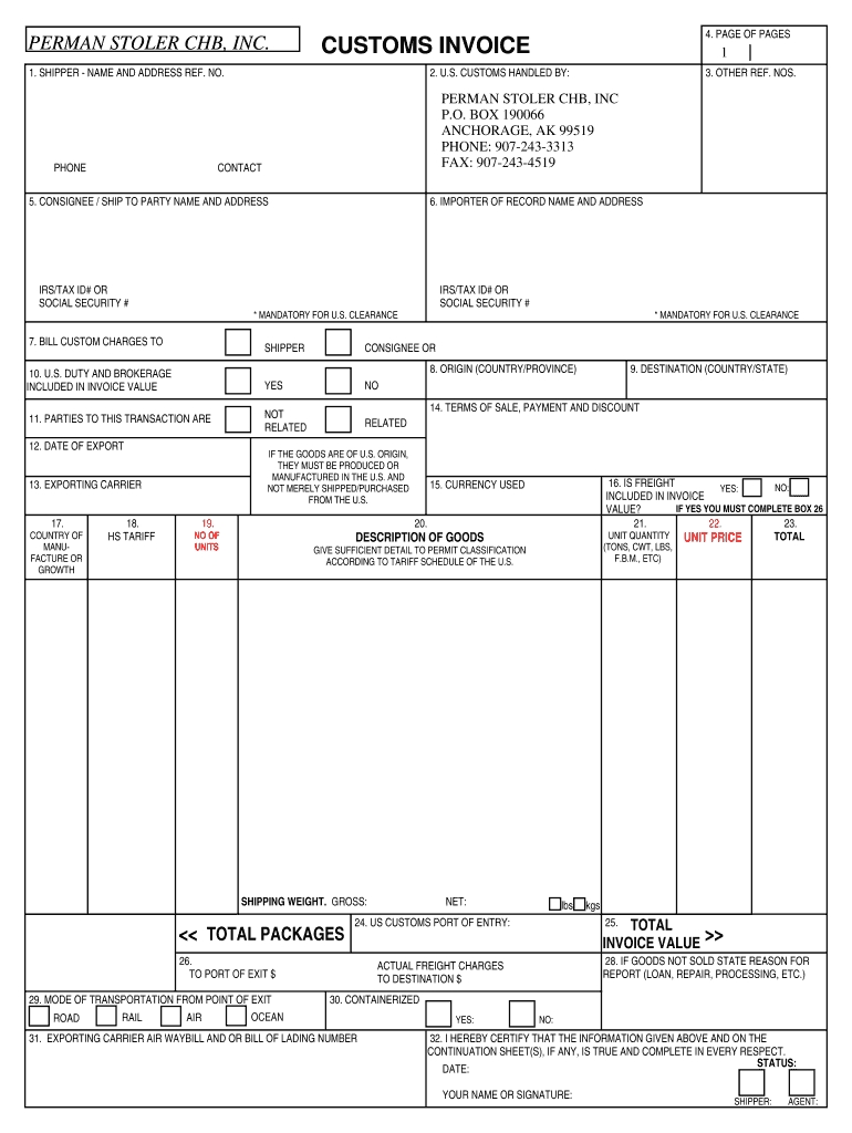 Commercial Customs Invoice Blank Invoice Template Ideas