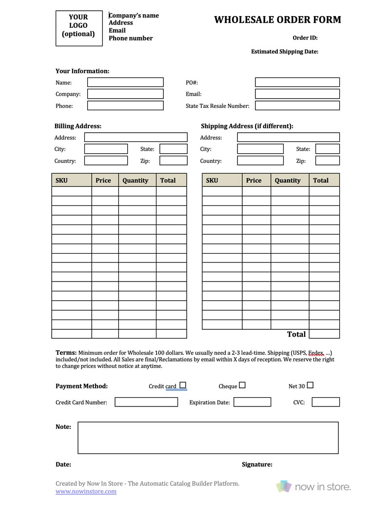 Make Your Own Blank Printable Editable Order Forms Free Invoice Template Ideas