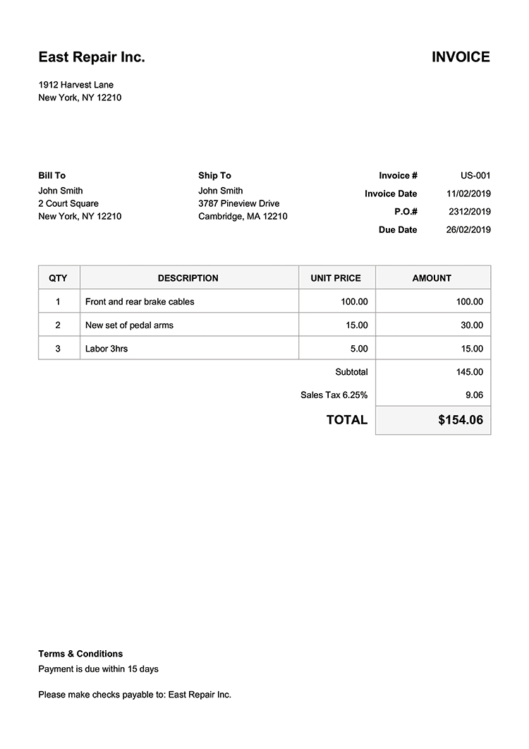 online bill format word