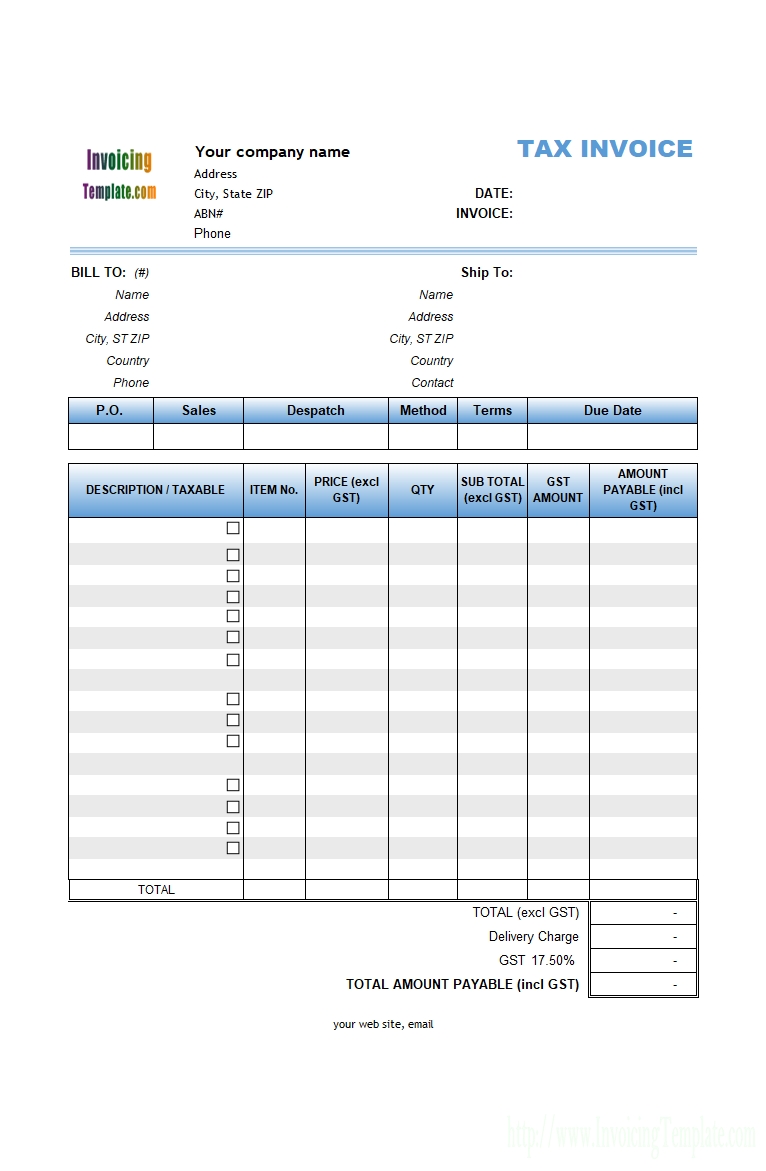 7 column invoice templates free invoice forms gst