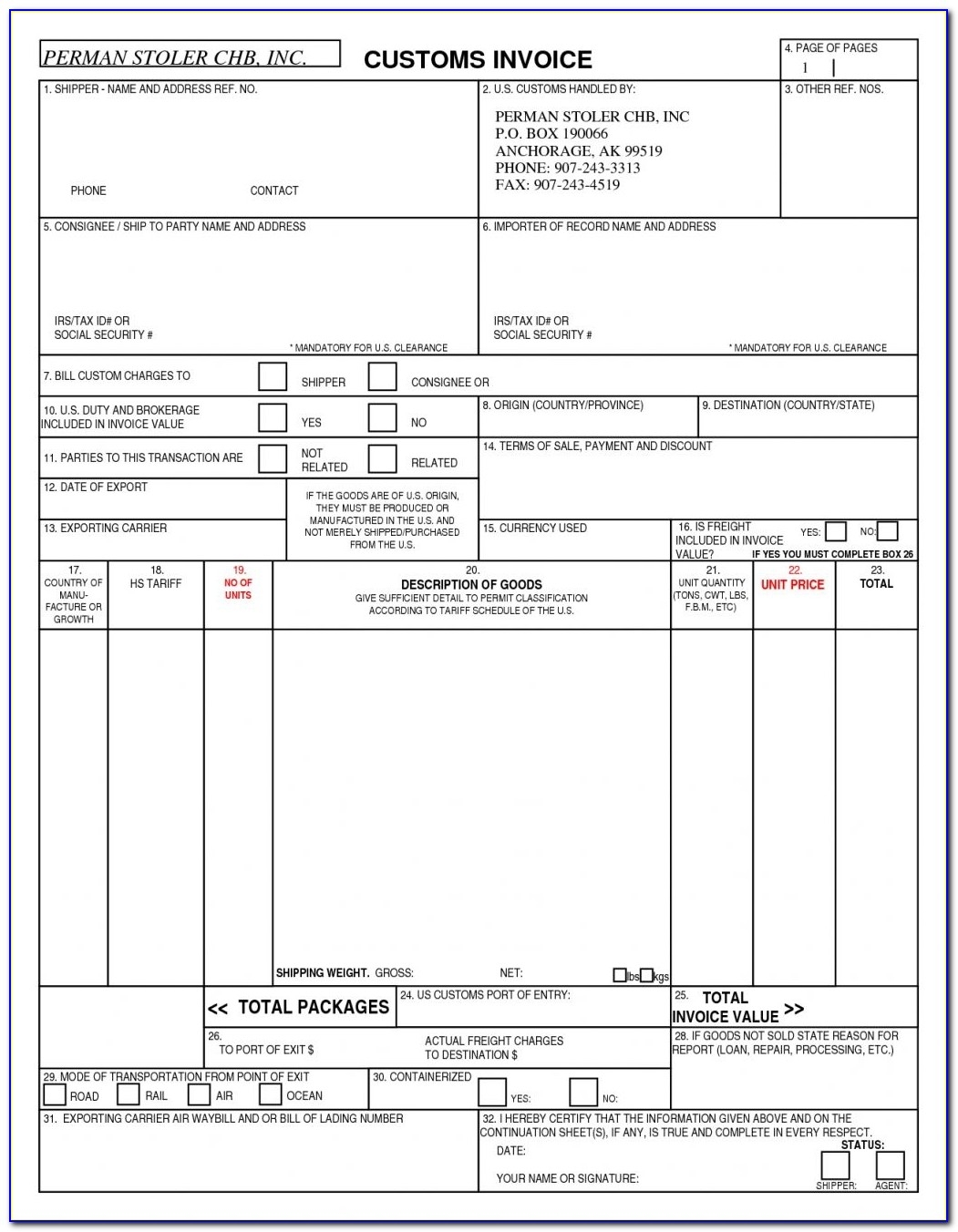 Us Customs Invoice Fillable Invoice Template Ideas