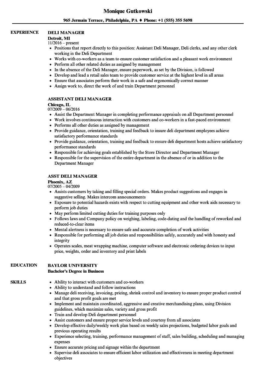 deli manager resume samples velvet jobs deli staff resume sample