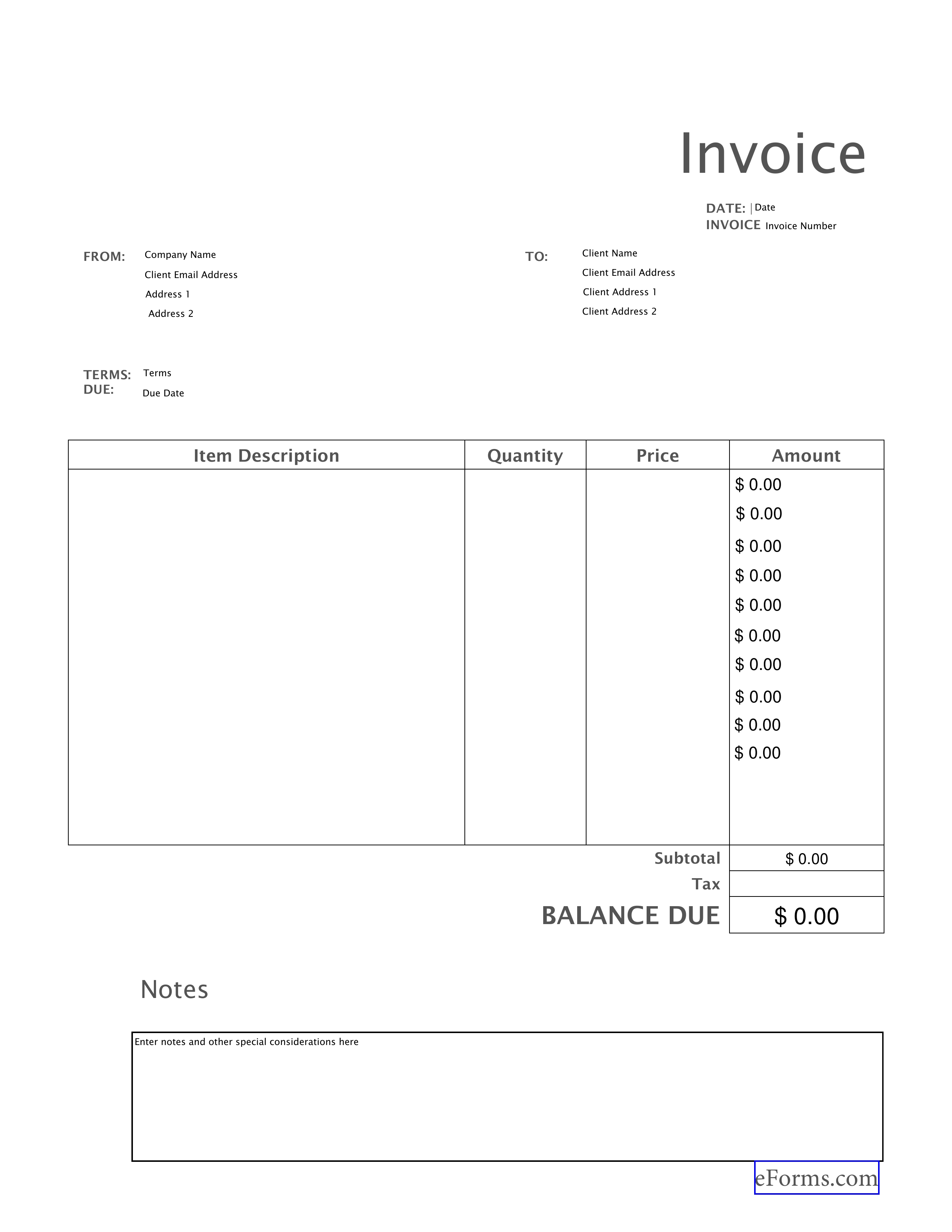 free blank invoice templates pdf eforms free fillable printable fill in invoice