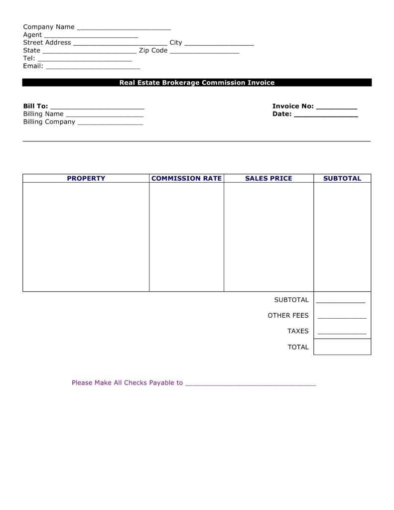 Sales Invoice For Real Estate Agents
